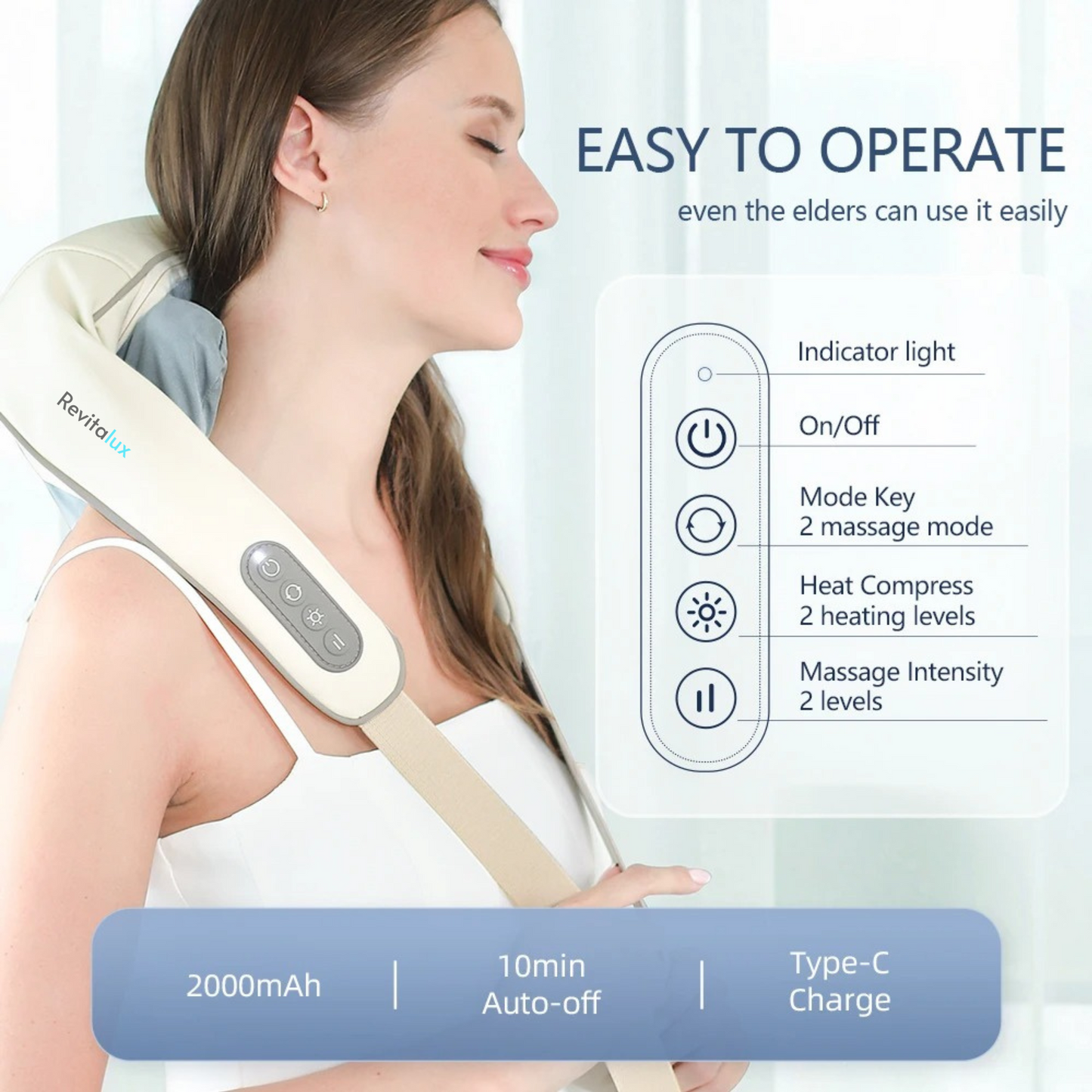 Revitalux™ 26W Brushless Motor Neck And Shoulder Massager